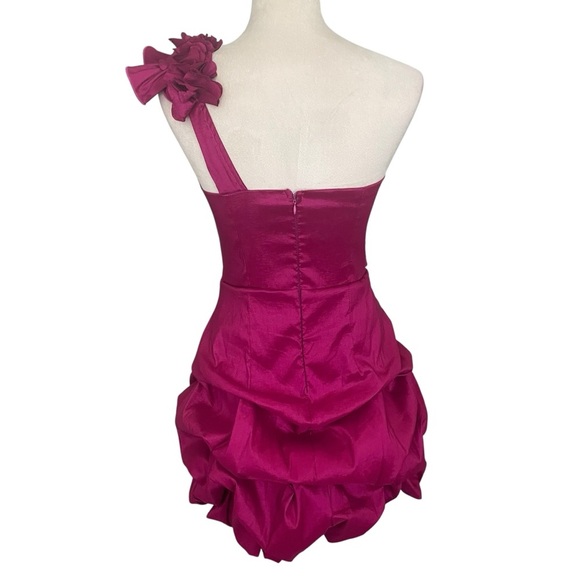 Forever 21 Hot Pink Elegant Babydoll Floral One-Shoulder Mini Dress Women Size L - Picture 4 of 8